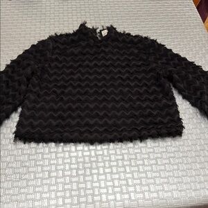 Inspired by M black textured fringe top medium fuzzy zigzag blouse